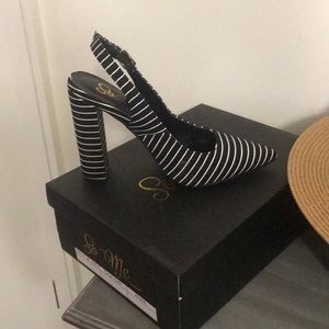 Black and white stripped heels